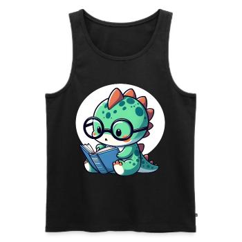 Dino mit Lesebrille liest Buch - Männer Premium Bio Tank Top - Schwarz - Vorne - Michal (187cm)