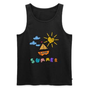Summer Boat Children's Art Style - Men's Premium Organic Tank Top - black - Front - AI Model Male 178 light (178cm)