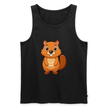 Beaver Cute Mascot Cartoon Character Kawaii - Men's Premium Organic Tank Top - black - Front - Michal (187cm)