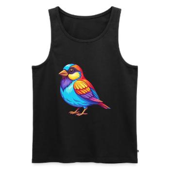 Moineau coloré Kawaii Dessin animé Personnage Clipart - Débardeur bio Premium Homme - noir - Devant - AI Model Male 178 light (178cm)