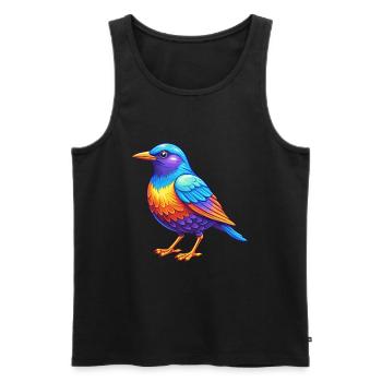 Étourneau coloré Kawaii Dessin animé Personnage Oiseau - Débardeur bio Premium Homme - noir - Devant - Michal (187cm)