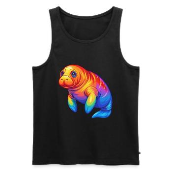 Manatee Colorful Kawaii Cartoon Sea Animal - Men's Premium Organic Tank Top - black - Front - Michal (187cm)