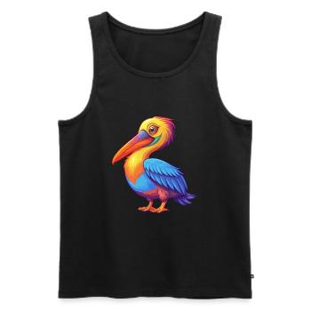 Pélican coloré Kawaii dessin animé Personnage Oiseau - Débardeur bio Premium Homme - noir - Devant - Michal (187cm)