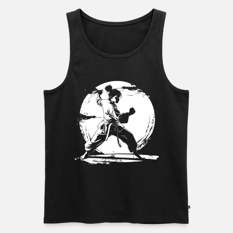 Karate Mädchen Zeichnung - Männer Premium Bio Tank Top - Schwarz