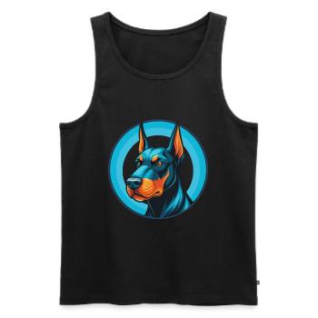 Dobermann chien mignon kawaii dessin animé animal de compagnie logo - Débardeur bio Premium Homme - noir - Devant - Michal (187cm)
