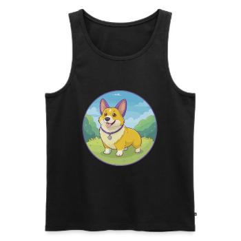 Corgi Dog Cute Kawaii Cartoon Clipart Animal Pet - Men's Premium Organic Tank Top - black - Front - Michal (187cm)