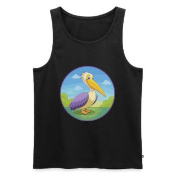 Pélican mignon Kawaii dessin animé Clipart Animal de compagnie - Débardeur bio Premium Homme - noir - Devant - Michal (187cm)