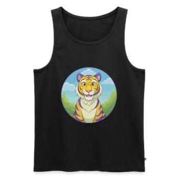 tigre mignon kawaii dessin animé clipart animal de compagnie - Débardeur bio Premium Homme - noir - Devant - Michal (187cm)