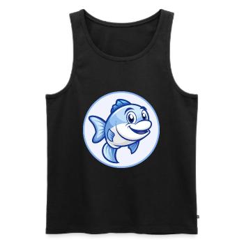 Fish Blue Kawaii Cartoon Character Clipart Pet - Men's Premium Organic Tank Top - black - Front - Michal (187cm)