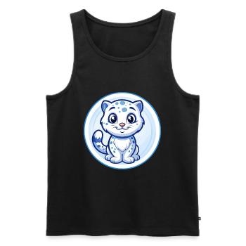 Léopard des neiges Bleu Kawaii Dessin animé Personnage Clipart - Débardeur bio Premium Homme - noir - Devant - AI Model Male 178 light (178cm)