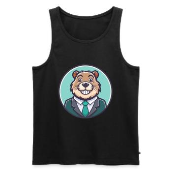 Beaver Kawaii Cartoon Character Animal Pet Face - Men's Premium Organic Tank Top - black - Front - Michal (187cm)