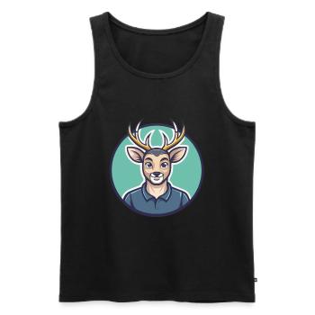Deer Kawaii Cartoon Character Animal Pet Face - Men's Premium Organic Tank Top - black - Front - Michal (187cm)