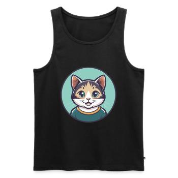 Cat Kawaii Cartoon Character Animal Pet Face - Men's Premium Organic Tank Top - black - Front - AI Model Male 178 light (178cm)