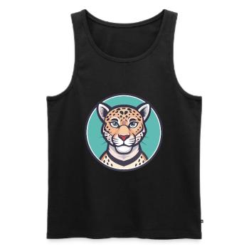 Léopard Kawaii Dessin animé Personnage Animal Visage D’animal - Débardeur bio Premium Homme - noir - Devant - AI Model Male 178 light (178cm)