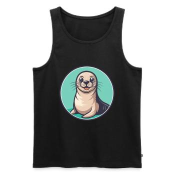 Seal Kawaii Cartoon Character Animal Pet Face - Men's Premium Organic Tank Top - black - Front - Michal (187cm)