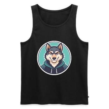 Wolf Kawaii Cartoon Character Animal Pet Face - Men's Premium Organic Tank Top - black - Front - Michal (187cm)