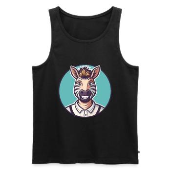 Zebra Kawaii Cartoon Character Animal Pet Face - Men's Premium Organic Tank Top - black - Front - Michal (187cm)