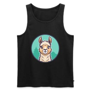 Llama Kawaii Cartoon Character Animal Pet Face - Men's Premium Organic Tank Top - black - Front - Michal (187cm)