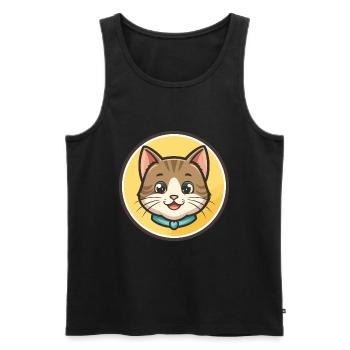 Cat Kawaii Cartoon Character Animal Pet Face - Men's Premium Organic Tank Top - black - Front - AI Model Male 178 light (178cm)