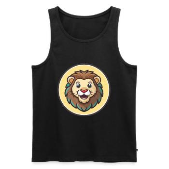 Lion Kawaii Dessin Animé Personnage Animal Animal Visage - Débardeur bio Premium Homme - noir - Devant - Michal (187cm)