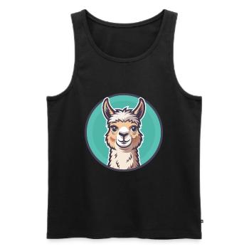 Alpaga Kawaii Dessin animé Personnage Animal Visage D’animal - Débardeur bio Premium Homme - noir - Devant - Michal (187cm)