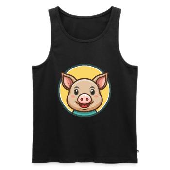 Cochon Kawaii Dessin animé Personnage Animal Animal Visage - Débardeur bio Premium Homme - noir - Devant - AI Model Male 178 light (178cm)