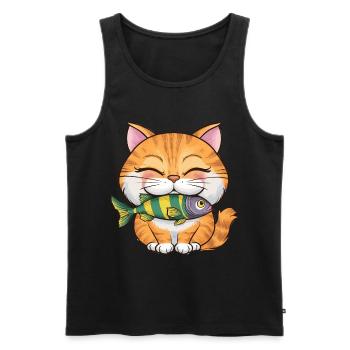 Niedliche Katze mit Fisch für Katzenbesitzer - Männer Premium Bio Tank Top - Schwarz - Vorne - AI Model Male 178 light (178cm)