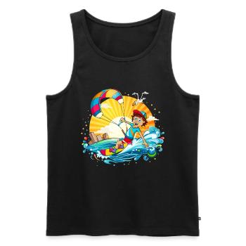 Colorful illustration of a kite surfer - Men's Premium Organic Tank Top - black - Front - AI Model Male 178 light (178cm)
