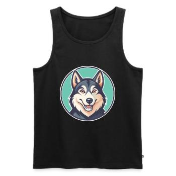 Chien Inuit du Nord Race Dessin animé Kawaii Clipart - Débardeur bio Premium Homme - noir - Devant - Michal (187cm)