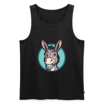 Donkey Kawaii Cartoon Character Animal Pet Face - Men's Premium Organic Tank Top - black - Front - Michal (187cm)