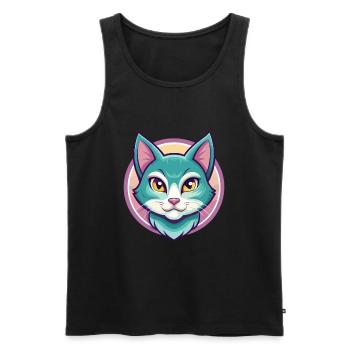 Chat bleu russe race dessin animé Kawaii Animal Pet - Débardeur bio Premium Homme - noir - Devant - Michal (187cm)