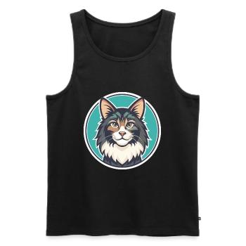 Chat de la forêt norvégienne Race Dessin animé Kawaii Animal - Débardeur bio Premium Homme - noir - Devant - Michal (187cm)