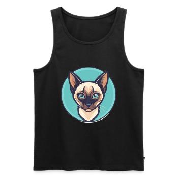 Chat Siamois Race Dessin Animé Kawaii Animal Pet - Débardeur bio Premium Homme - noir - Devant - Michal (187cm)