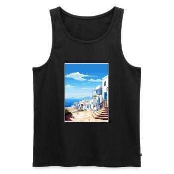 Asilah Maroc Affiche de voyage Peinture Souvenir WPA - Débardeur bio Premium Homme - noir - Devant - AI Model Male 178 light (178cm)