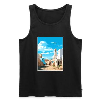 Essaouira Maroc Affiche de voyage Peinture Souvenir WPA - Débardeur bio Premium Homme - noir - Devant - AI Model Male 178 light (178cm)