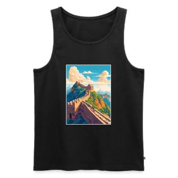 Grand De La Chine Voyage Affiche Souvenir Peinture WPA - Débardeur bio Premium Homme - noir - Devant - Michal (187cm)