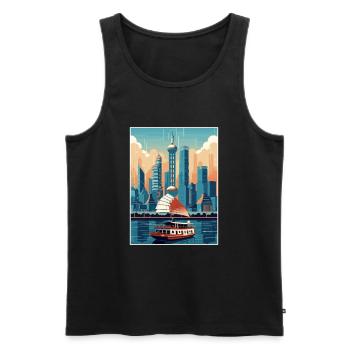 Shanghai Chine Voyage Affiche Souvenir Peinture WPA - Débardeur bio Premium Homme - noir - Devant - Michal (187cm)
