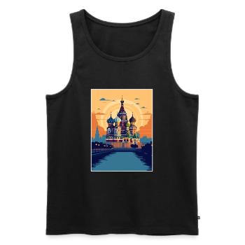 Moscou Russie Voyage Affiche Souvenir Peinture WPA - Débardeur bio Premium Homme - noir - Devant - Michal (187cm)