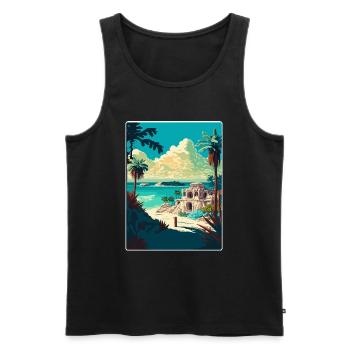 Tulum Voyage Affiche Souvenir WPA Carte Postale Peinture - Débardeur bio Premium Homme - noir - Devant - Michal (187cm)