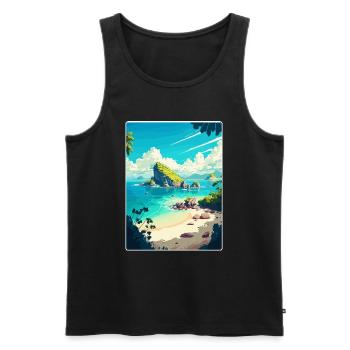 Bali Indonésie Voyage Affiche Souvenir Peinture WPA - Débardeur bio Premium Homme - noir - Devant - Michal (187cm)