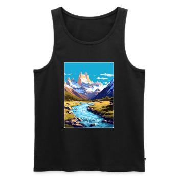 Monte Fitz Roy Voyage Affiche Peinture Souvenir WPA - Débardeur bio Premium Homme - noir - Devant - Michal (187cm)