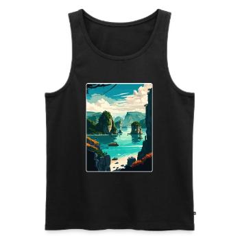 Ha Long Bay Vietnam Islands Travel Poster Souvenir - Men's Premium Organic Tank Top - black - Front - Michal (187cm)