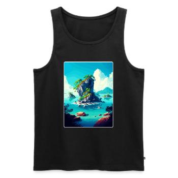 Bali Indonésie Voyage Affiche Souvenir Peinture WPA - Débardeur bio Premium Homme - noir - Devant - Michal (187cm)