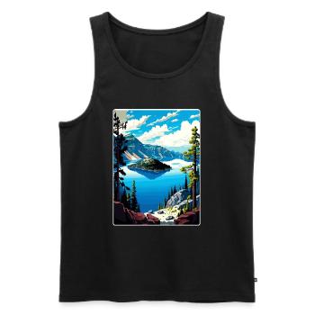 Affiche de voyage souvenir du parc national du lac Crater - Débardeur bio Premium Homme - noir - Devant - AI Model Male 178 light (178cm)