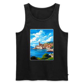 Dubrovnik Croatie Affiche de voyage Peinture Souvenir WPA - Débardeur bio Premium Homme - noir - Devant - Michal (187cm)