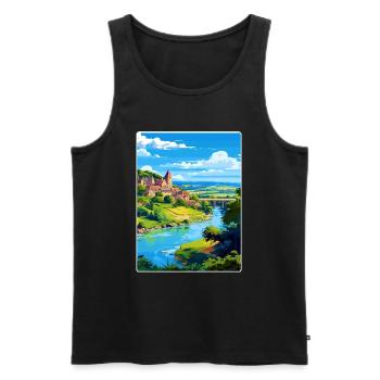 Dordogne France Affiche de voyage Peinture Souvenir WPA - Débardeur bio Premium Homme - noir - Devant - AI Model Male 178 light (178cm)