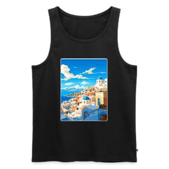 Santorin Grèce Grec Voyage Poster Souvenir WPA - Débardeur bio Premium Homme - noir - Devant - Michal (187cm)