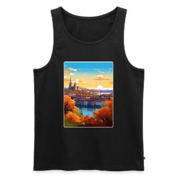 Lyon France Affiche de voyage Peinture de carte postale souvenir - Débardeur bio Premium Homme - noir - Devant - AI Model Male 178 light (178cm)