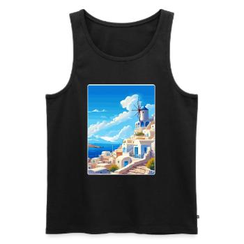 Santorin Grèce Grec Voyage Poster Souvenir WPA - Débardeur bio Premium Homme - noir - Devant - Michal (187cm)