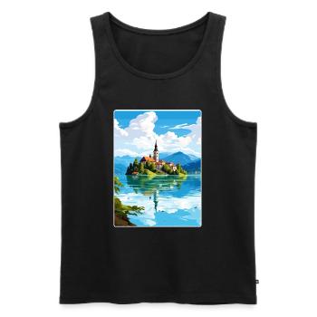 Lac de Bled Slovénie Affiche de voyage Peinture Souvenir WP - Débardeur bio Premium Homme - noir - Devant - Michal (187cm)